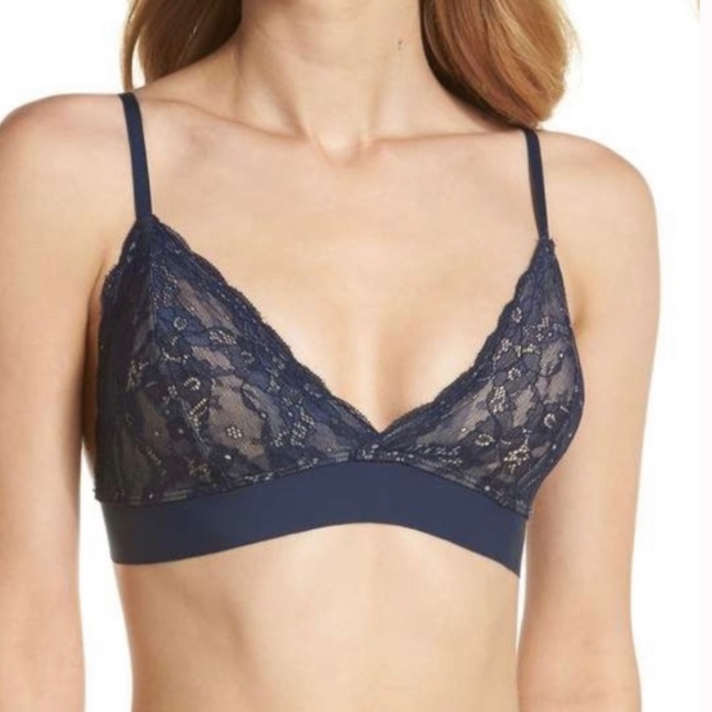 Vince Camuto Navy Blue Priscilla Lace Wireless Bralette